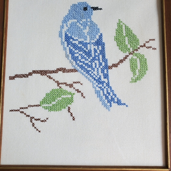 framed‎ bluebird cross stitch wall decor - Picture 4 of 5